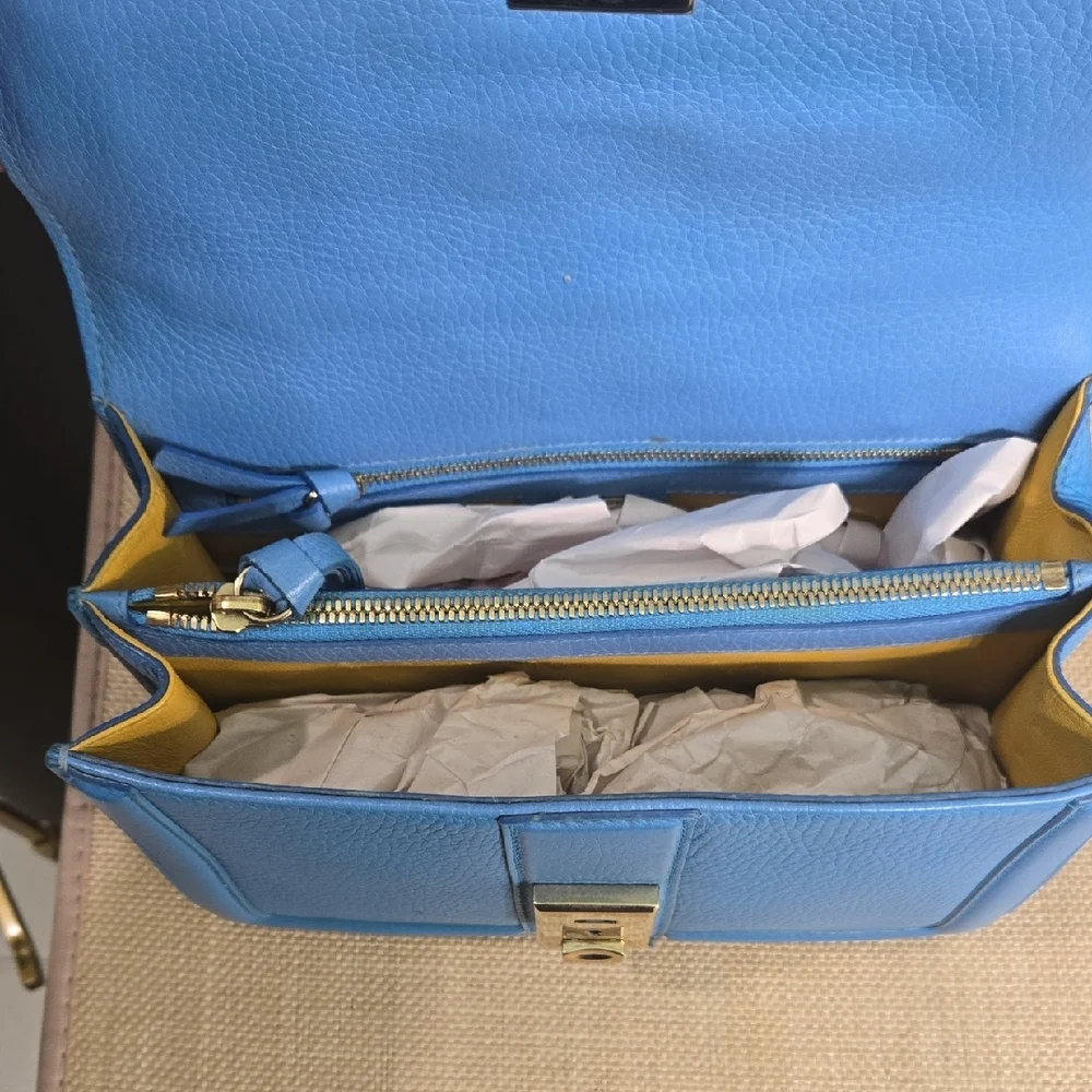 MCM Sky Blue Leather Satchel
